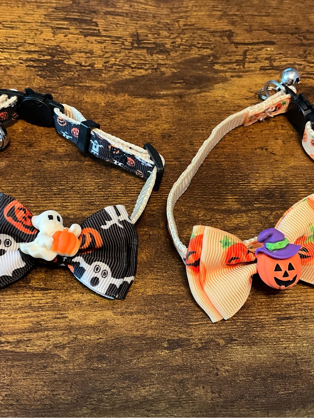 Halloween Cat Kitty Collars Ghost And Pumpkin Bow Ties Break-away